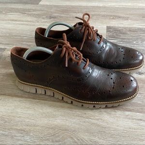 Cole Haan Grand OS brown leather Wing tip shoes 8M Deep Distress Brown